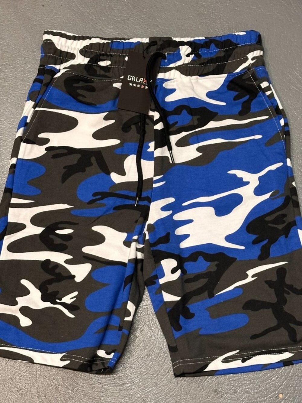 3/$30 Galaxy By Harvic Mens Camouflage Shorts Small Royal Blue Drawstring New